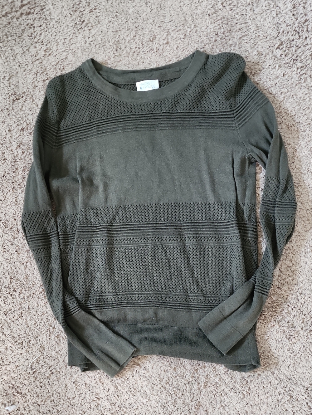 Market & Spruce Olive Green Crewneck Textured Knit Sweater